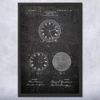 Clock Dial Patent Wall Art Poster, Canvas or Framed Clock Maker Gift Retro Clock