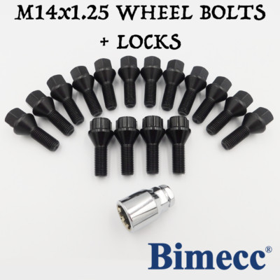 M14x1.25 Wheel Bolts Bimecc (Black) x 12 + Locks For BMW 1 Series F20, F21, F40