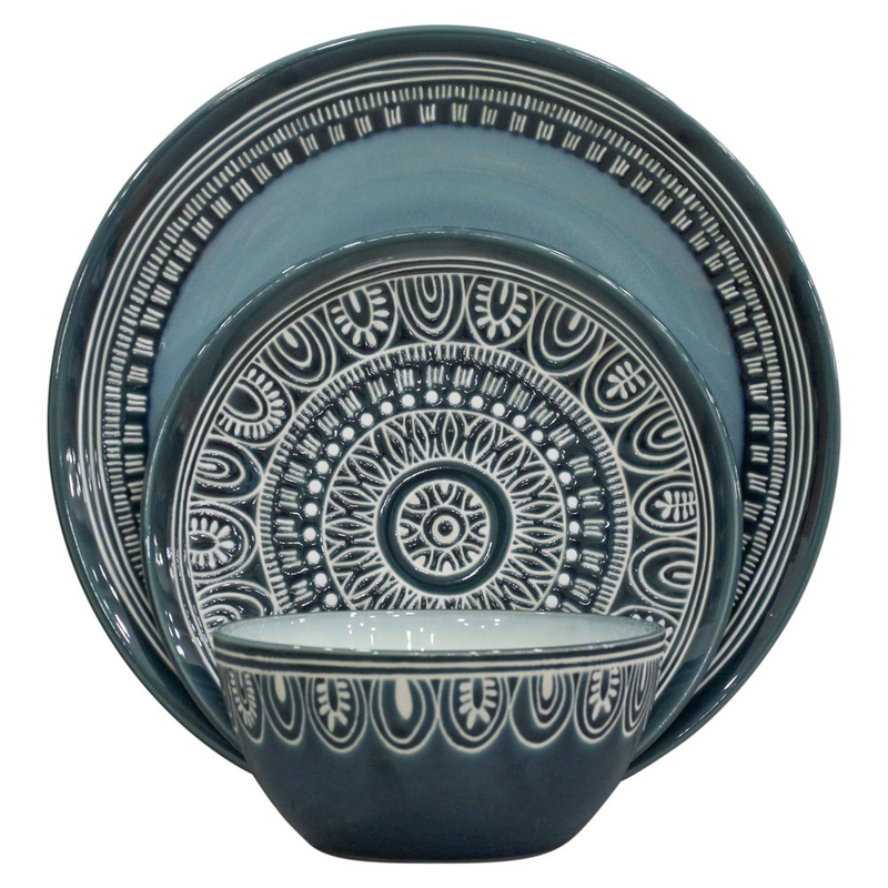 Christmas Dinnerware Set 12pc Dinner Plate Dishes Service for 8 Teal Medallion
