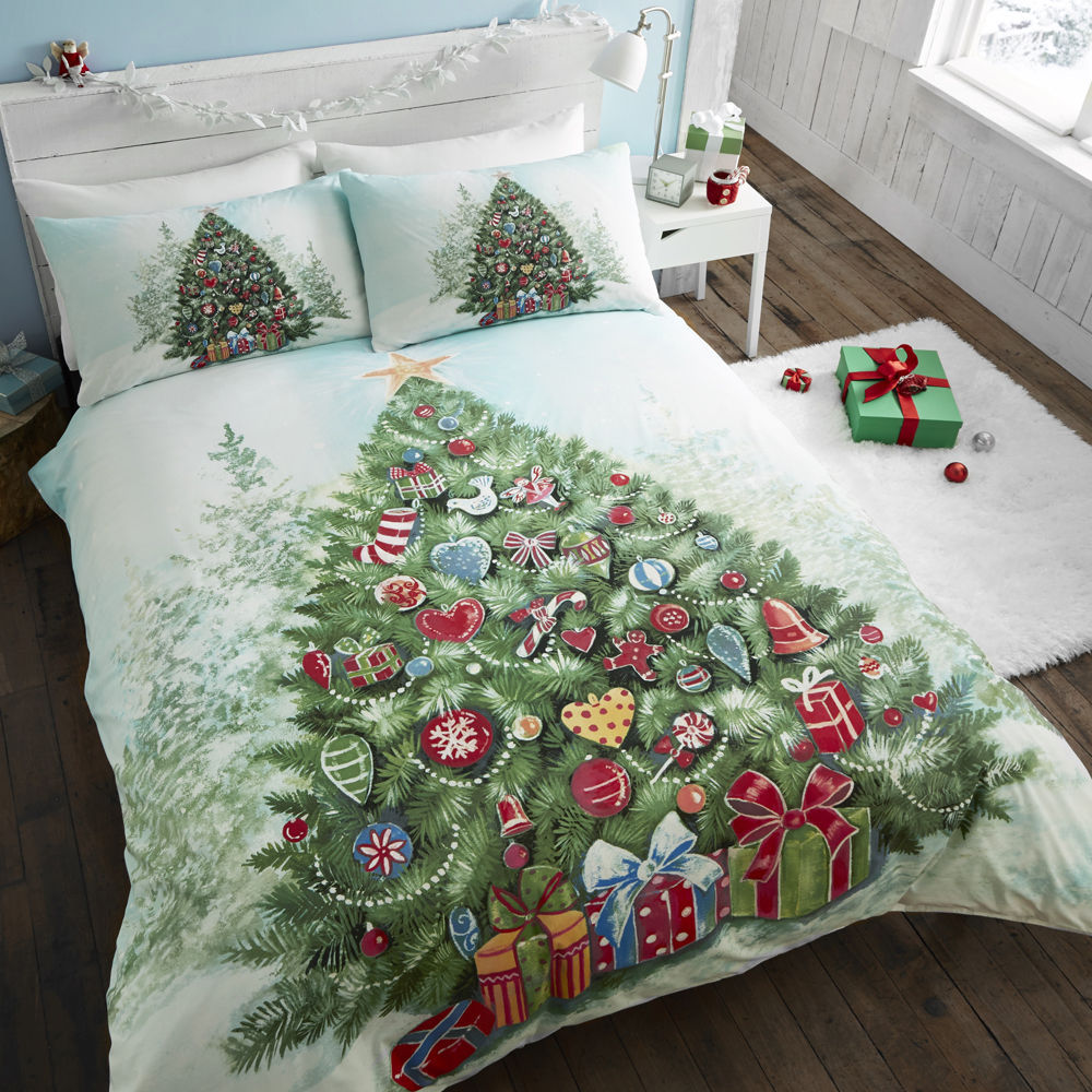 Christmas Tree Xmas Decorated Presents Tree Duvet Cover//Quilt Cover Set Multi