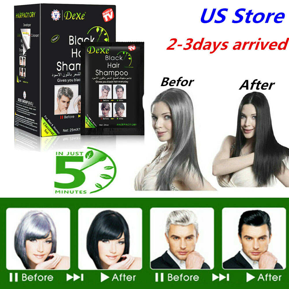 Us 10pcs Instant Hair Dye Dexe Black Hair Shampoo Home Easy To Use