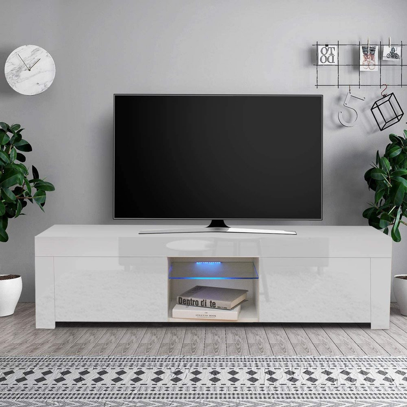 TV Stand Unit Cabinet w/LED Shelves Drawers High Gloss with LED Lights Brand NEW