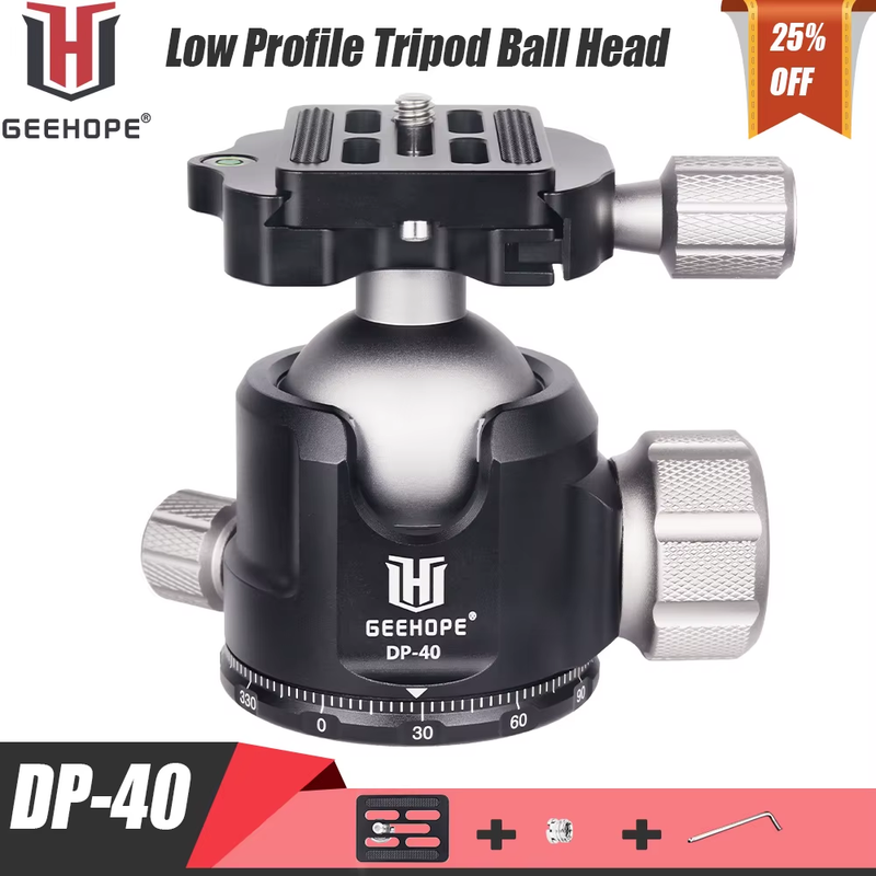 DP-40 40mm CNC 360° Panoramic Ballhead Low Gravity Center Tripod Head Load 23kg