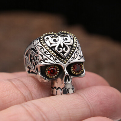 Men's Gothic Sugar Skull Skeleton 925 Sterling Silver &Brass