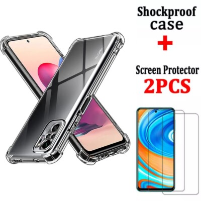 For Xiaomi Redmi Note 13 12 11 Pro Mi 13T Clear TPU  Case Cover + Tempered Glass