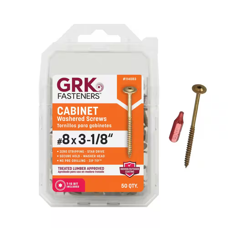 GRK Cabinet Screws Number 8 Washer Head Star Drive Steel Wood Fasteners Zip Tip