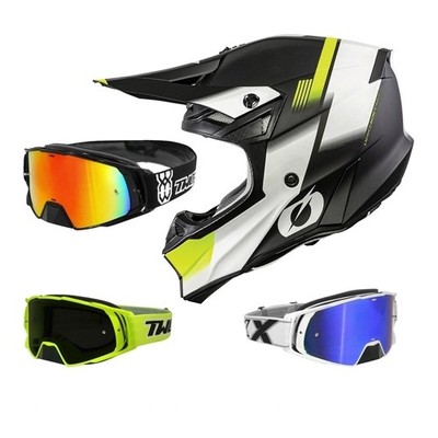 Motocross Helm mit Brille Oneal 10Series Blur Crosshelm neon gelb TWO-X Rocket