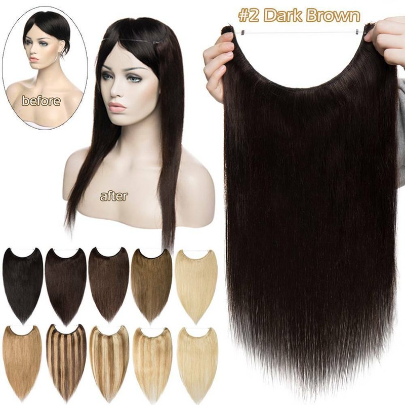 Clip Wire in Remy Human Hair Extensions One Piece Headband Hidden Invisible Ring