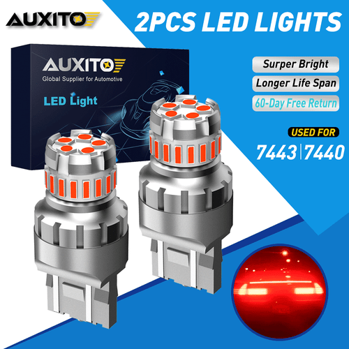 AUXITO 7443 7440 LED Red Strobe Flash Brake Stop Tail Parking Light Bulbs CANBUS