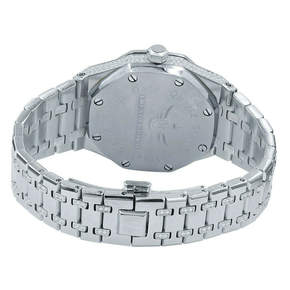 Pre-owned Bling Master Men's Full Steel Baguette Yellow Gold Tone Finish Simulated Diamond 42 Mm Watch