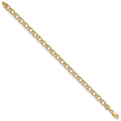 Pre-owned Skyjewelers Real 14k Yellow Gold Hollow Double Link Charm Chain Bracelet; 7 Inch