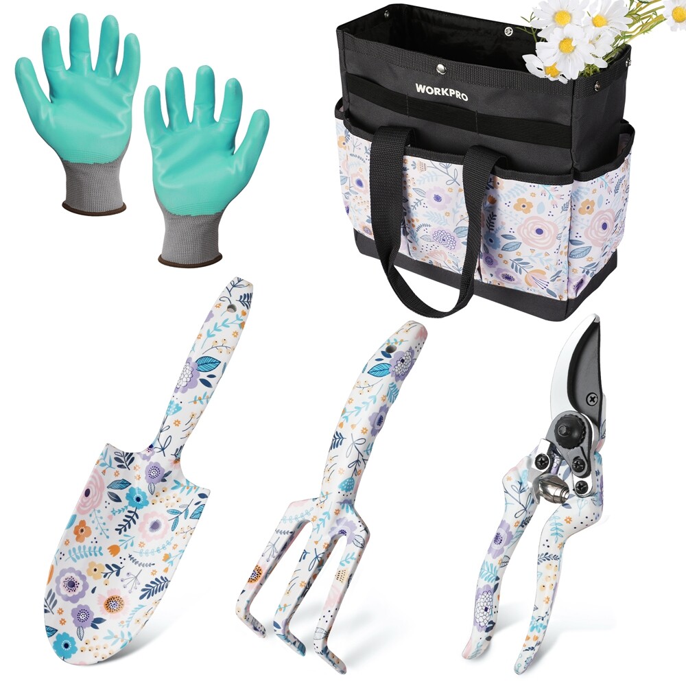 WORKPRO 5PC Heavy Duty Garden Tool Set Gardening Hand Tool Set w/Garden Tool Bag