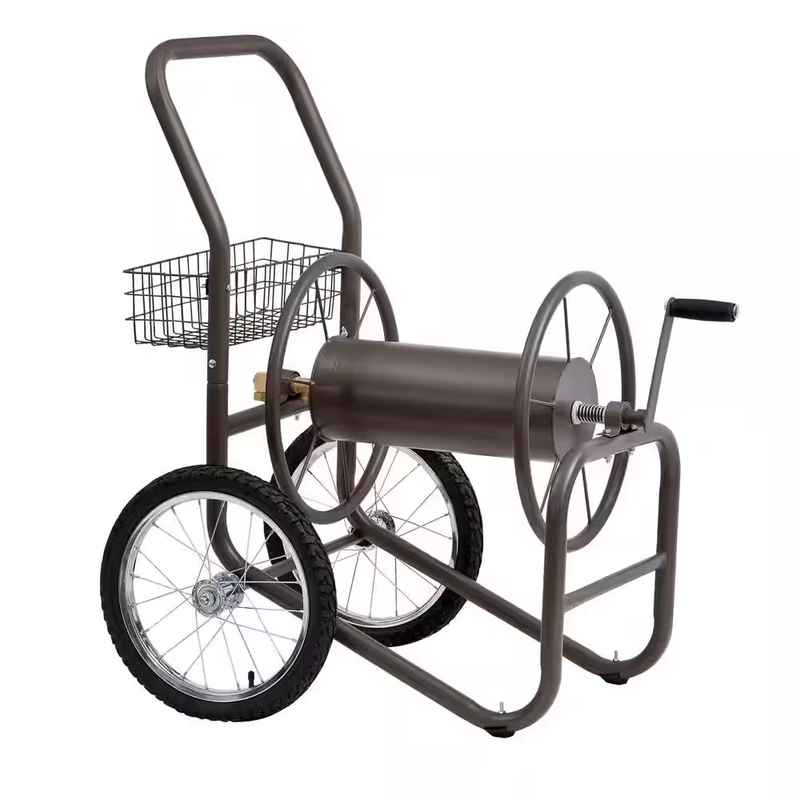 300 Ft 2 Wheel Industrial Garden Hose Reel Cart Watering Manual Crank Portable