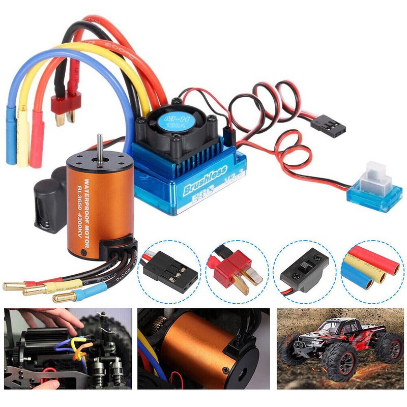 3650 4300KV Waterproof Brushless Motor with 120A ESC Combo Set for 1/10  RC Car