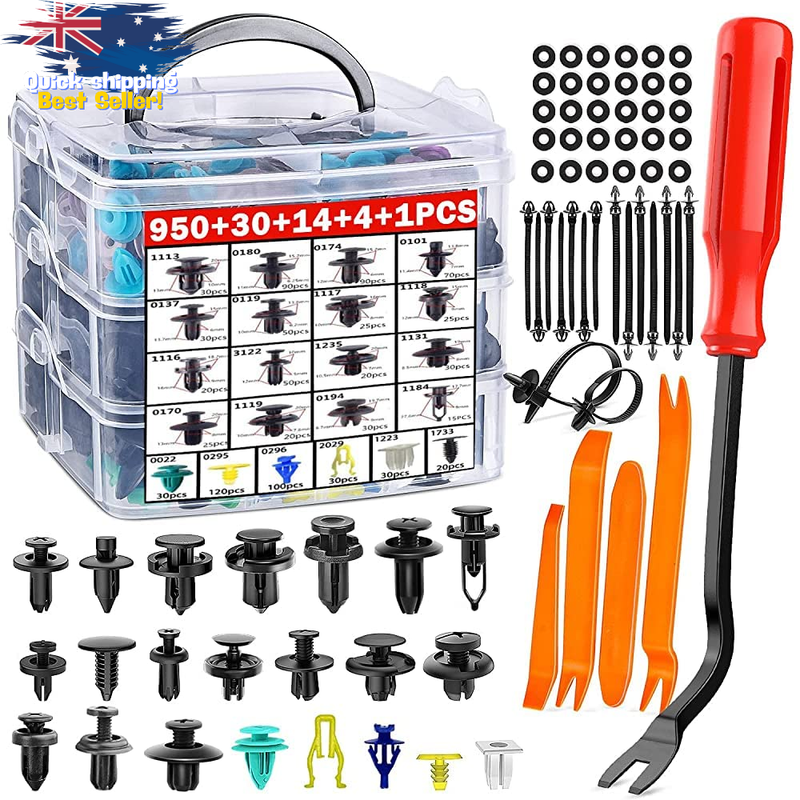 999PC Car Retainer Clip Kit - Auto Trim Removal Clips & Tools Set