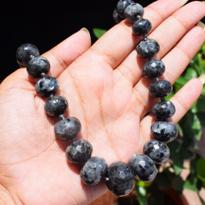 Handmade 473 Cts Earth Mined Single Strand Larvikite Beaded Necklace  SK 09E441