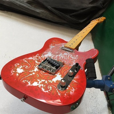 Orange Burst TL Paisley Electric Guitar Solid Body Maple Neck Chrome Part Custom