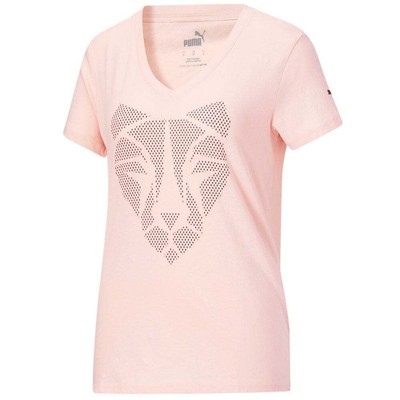 

Puma Cat Print Графический V-образный вырез с короткими рукавами Женские повседневные топы размера  58, Розовый
