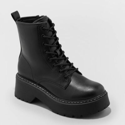 Wild Fable Women's Ankle Combat Boots Lace-Up Zipper Faux Leather