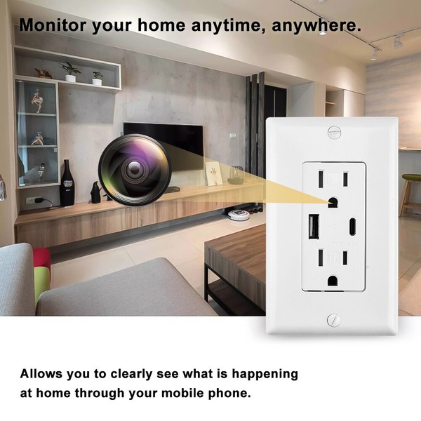 120° 4K HD Wifi P2P Home Security Nanny Camera USB in AC Wall Socket Outlet US - Image 5