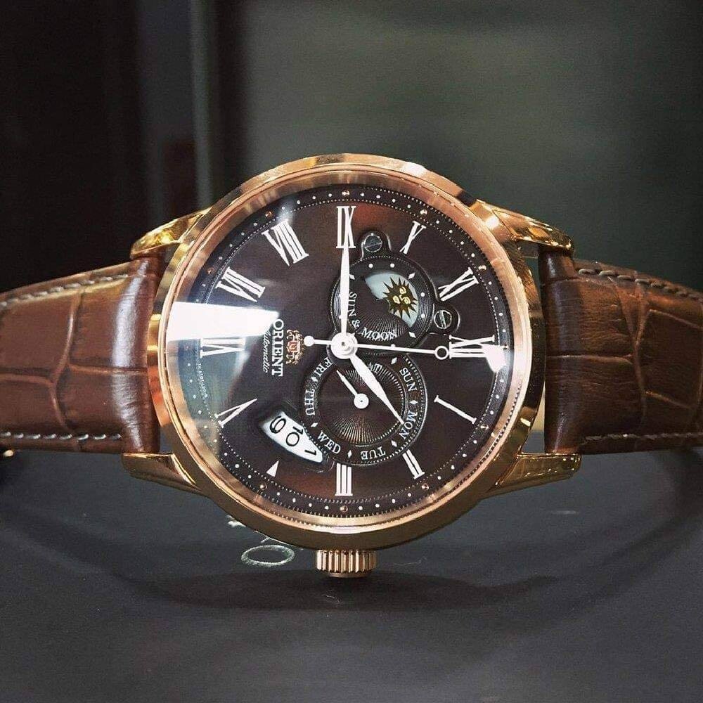 Pre-owned Orient Sun Moon V2 Et0t003t Brown Dial Sapphire Crystal Day Date Made In Japan