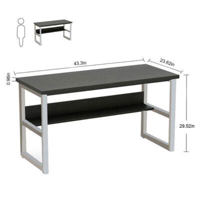  43 inch Computer Desk Home Office Desk Study Workstation Table with Bookshelf