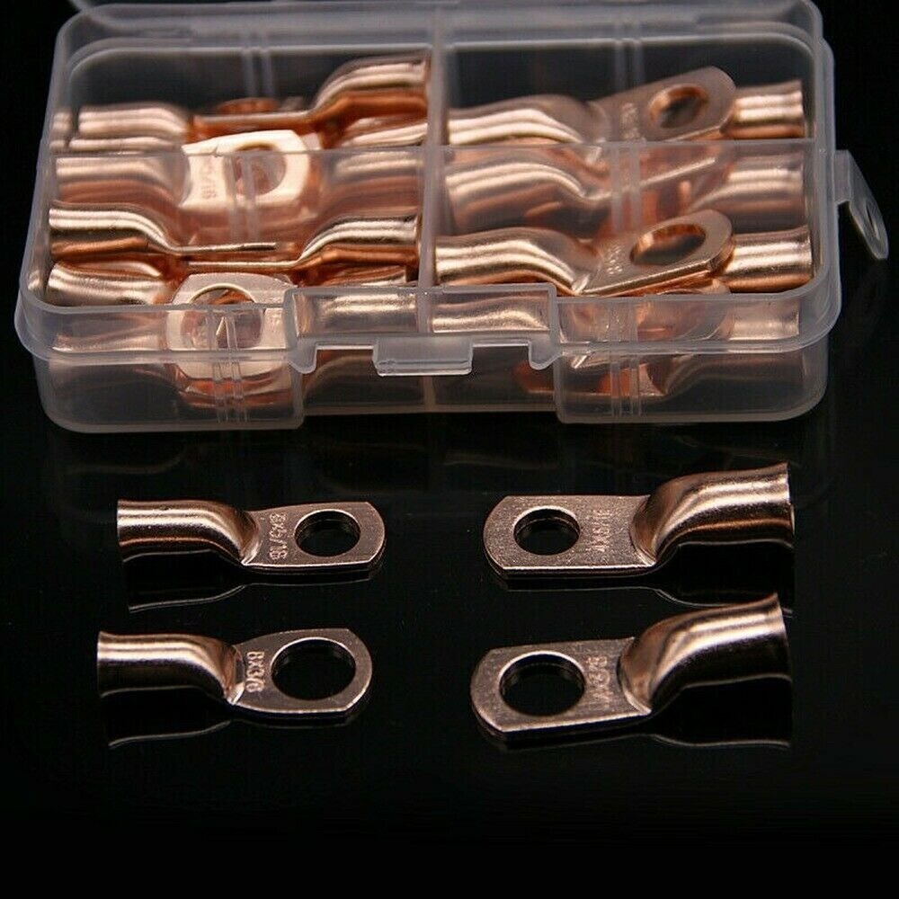 30Pcs 3/8" 5/16" Copper Wire Connectors Ring Lug Terminals 8 AWG & 4
