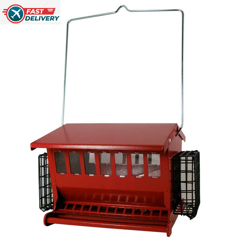 Squirrel Proof Heavy Duty Metal Hanger Double Sided Hopper Red