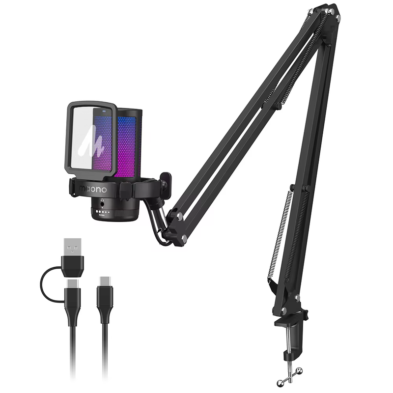 DGM20S USB Microphone Gaming Mic Condenser Mic RGB USB Mic with Mic Gain and Noi