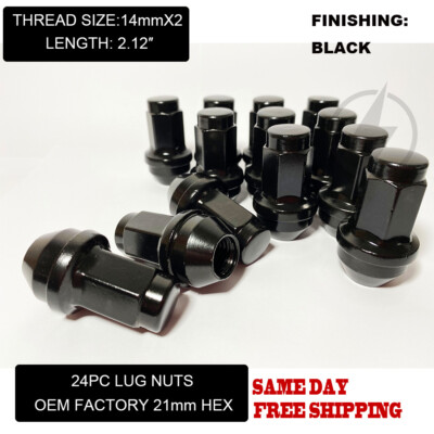 FIT FORD RAPTOR 2010-2014 OEM REPLACEMNT SOLID LUG NUTS 14X2 THREAD BLACK 24PC