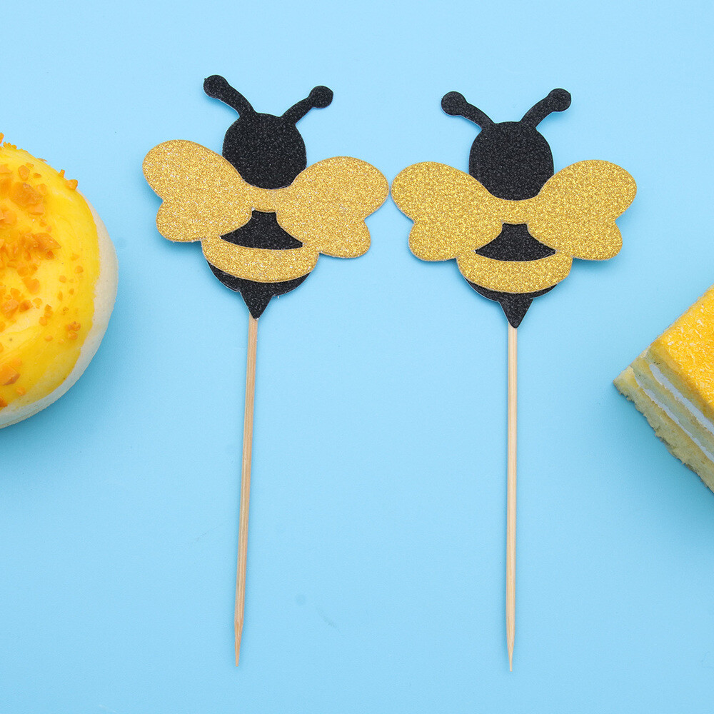 24 Pcs Bee Cake Toppers Shining Decorative Cake Picks Cupcake