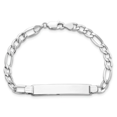 Pre-owned Skyjewelers Real 14k White Gold Polished Semi-solid Figaro Id Chain Bracelet; 8 Inch