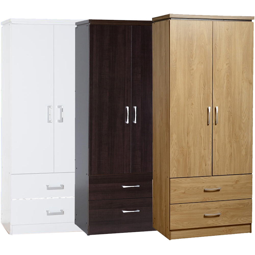 Charles Wardrobe 2 Door 2 Drawer Oak Or Walnut Effect Veneer White