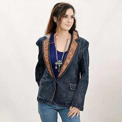 Pre-owned Darling Ad Adbz044 Genuine Leather Hand Tooled Hand Carved Women 100% Cotton Denim In Not Available