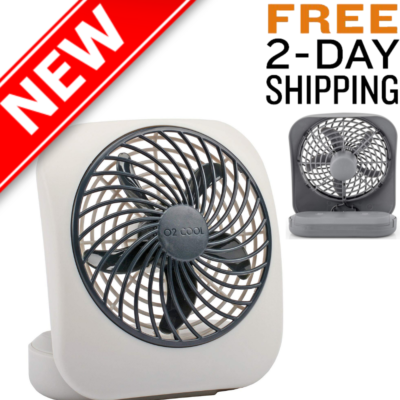 5 Battery Operated Portable Small Desk Fan Grey Powerful Two