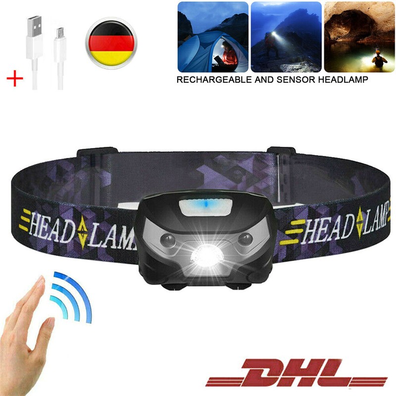 LED Stirnlampe Super Hell 60000LM USB Wiederaufladbar Bewegungssensor Kopflampe
