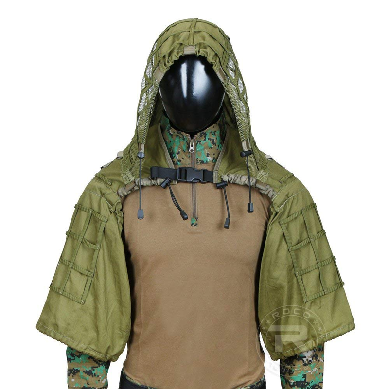 Sniper Ghillie Suit Tactical Viper Hood Top Hunting Airsoft Adjustable Green