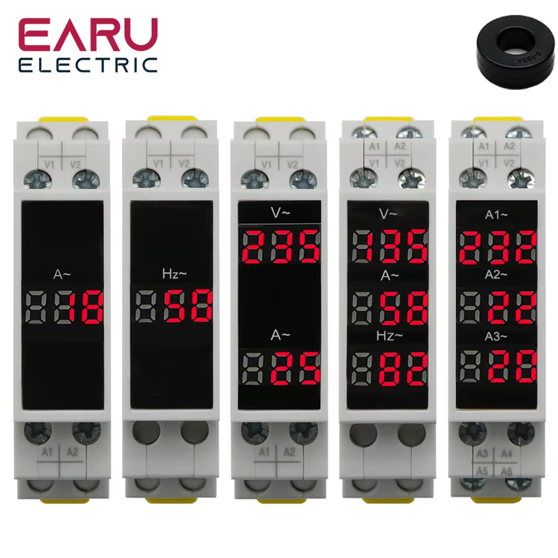 Din Rail 18mm Voltage Current HZ Meter AC 80-500V 220V 380V 100A Modular Voltmet