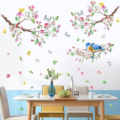 Love Birds Wall Stickers Colorful Blossom Tree Branch Decals Home Decor Mural