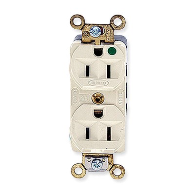 HUBBELL HBL8200HI Recept,Ivory,15 A,2P3W,Back; Side,1PK 4D036