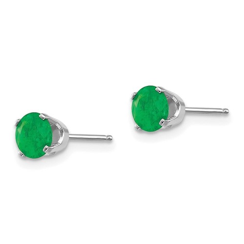 Pre-owned Goldia 14k White Gold 5mm Emerald Stud Earrings