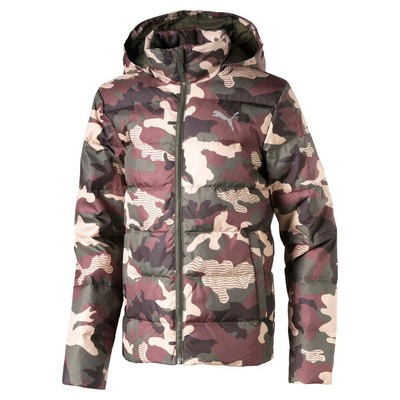 Puma Classics Aop Down Camo Full Zip Jacket Boys Зеленая повседневная спортивная верхняя одежда для мальчиков