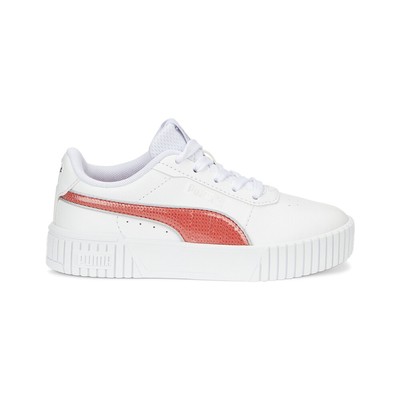 Puma Carina 2.0 Блестящие белые кроссовки на шнуровке для маленьких девочек Повседневная обувь 386183