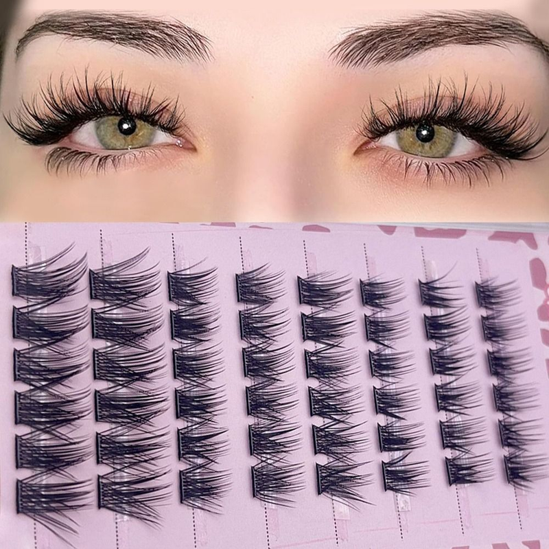 No Glue Needed Press on Lashes Clusters Pre-Glued Eyelashes for Beginners