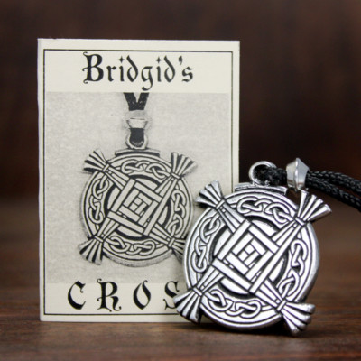 Pewter Celtic Knot Pendant Brigids Cross Necklace Triple Goddess Saint Brighid