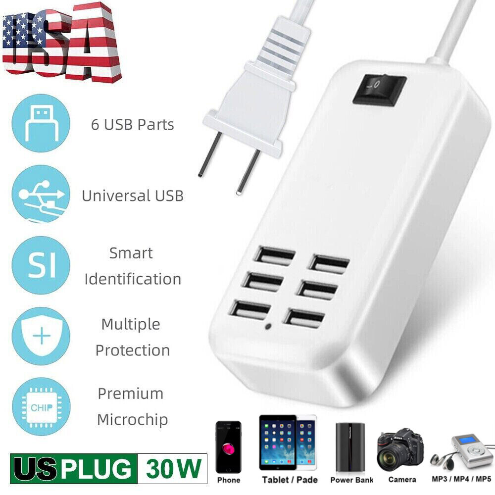 Multi 6 Port USB Charger 6 Ports Adapter Travel Hub AC Power