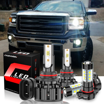 For 2014 2015 GMC Sierra 1500 LED Headlight Hi/Lo + Fog Light Bulbs Combo 4Pcs