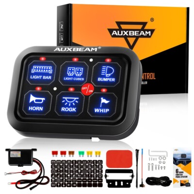 AUXBEAM 6 Gang RGB On/Off Switch Panel Toggle LED Light Circuit Relay System Kit