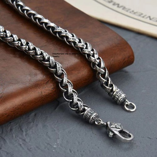 Solid S925 Sterling Silver Chain 7mm Braided Wheat Link