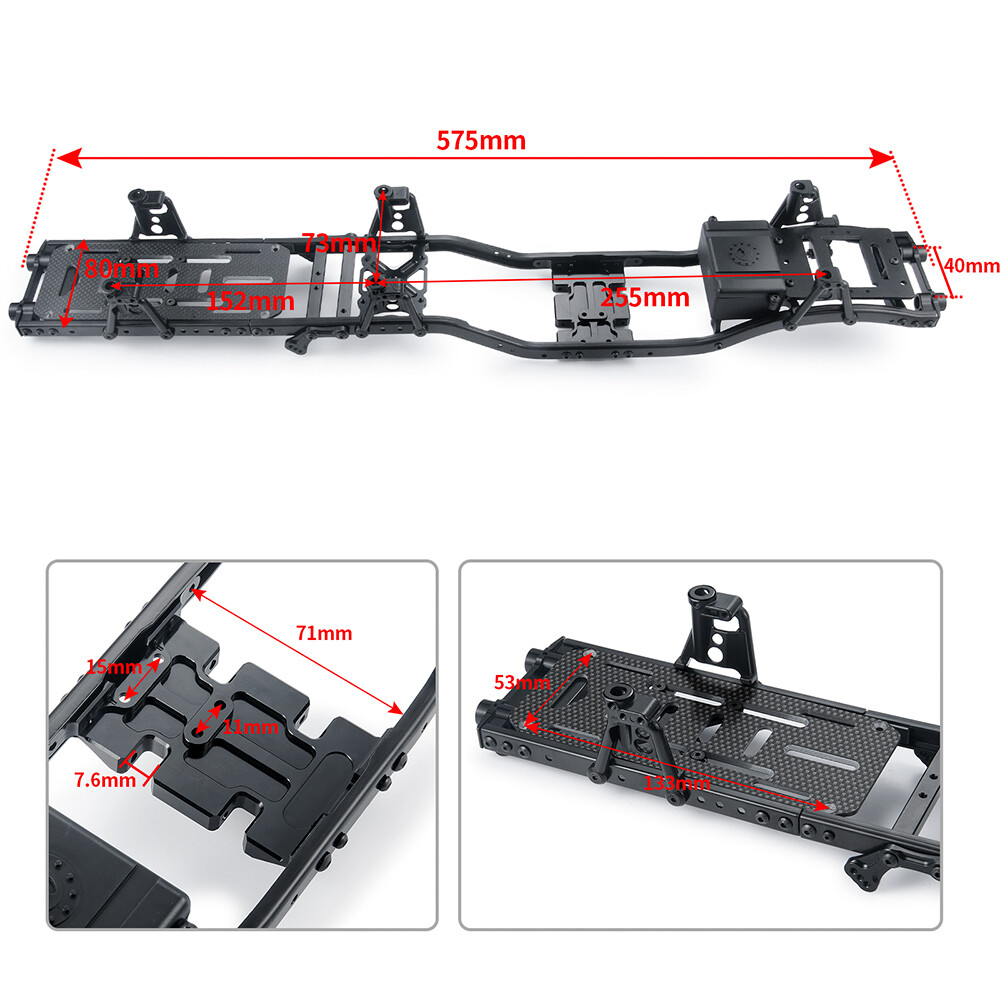 6x6 Aluminum & Carbon Fiber RC Car Body Chassis Frame For 1/10 Axial SCX10 90046